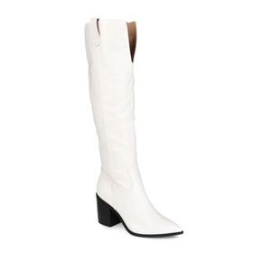 White Wide Calf Knee High Boots
